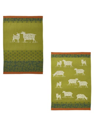 Lot de 2 torchons imprimés en jacquard de coton, PATURAGES