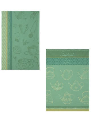 Lot de 2 torchons imprimés en jacquard de coton, THÉ