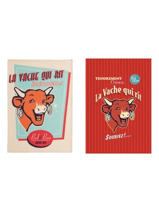 Lot de 2 torchons imprimés Vache Qui Rit en coton, Rétro LA VACHE QUI RIT