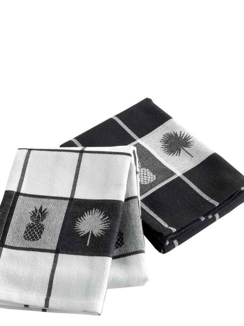 Lot de 2 torchons Jacquard Ananas Noir - Kiabi