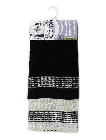 Lot de 2 torchons JACQUARD noir en coton