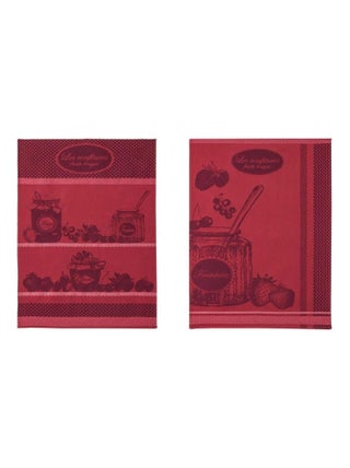 Lot de 2 torchons jacquard pur coton, CONFITURE
