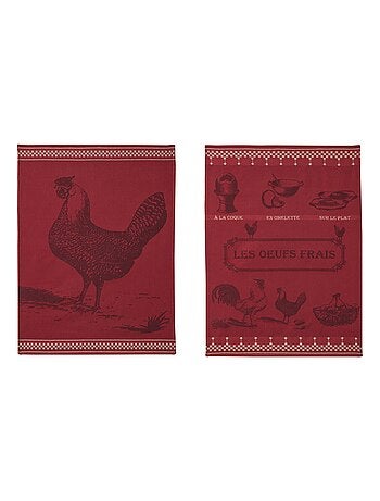 Lot de 2 torchons jacquard pur coton, LA POULE