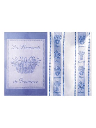 Lot de 2 torchons jacquard pur coton, LAVANDE