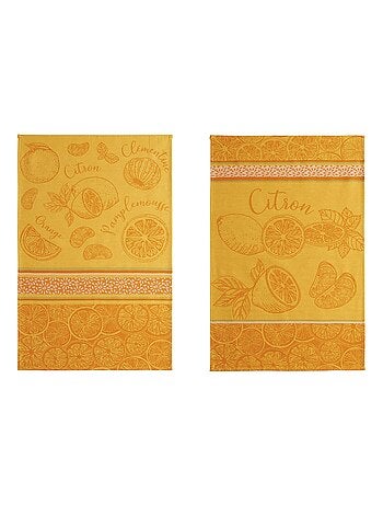 Lot de 2 torchons jacquard pur coton, LES AGRUMES