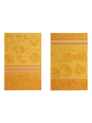 Lot de 2 torchons jacquard pur coton, LES AGRUMES