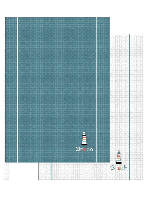 Lot de 2 torchons nid d abeille 50 x 70 cm Phare breizh bretagne - Kiabi