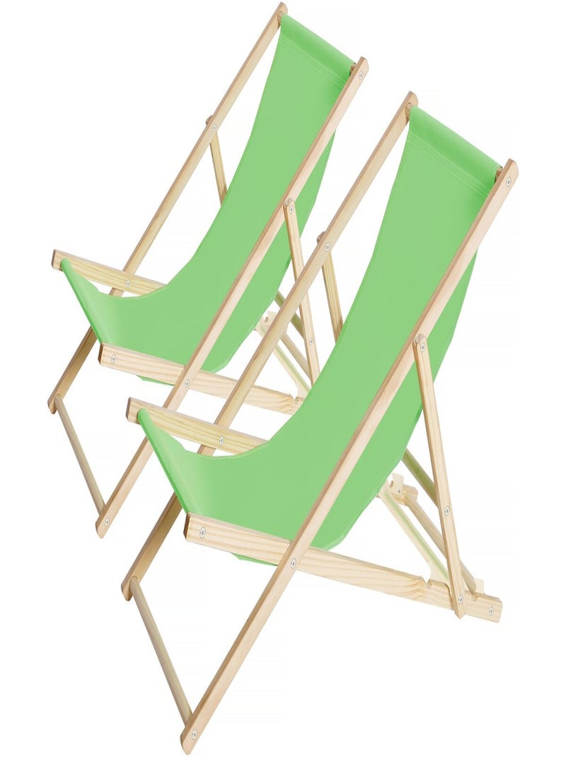 Lot de 2 transats en bois "Chilienne" - 107 x 56.5 x 81 cm - Vert Vert - Kiabi