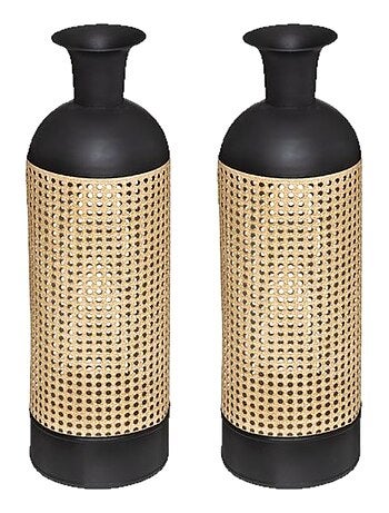 Lot de 2 vases en cannage et métal HOURIA