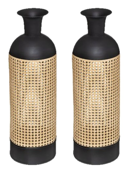 Lot de 2 vases en cannage et métal HOURIA - Kiabi