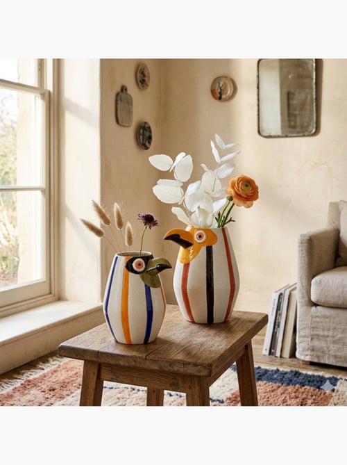 Lot de 2 vases perroquets en faïence - Kiabi