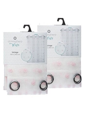 Lot de 2 voilages avec pompons effet plumetis ROSI
