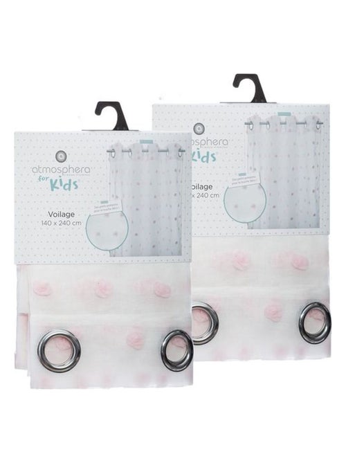 Lot de 2 voilages avec pompons effet plumetis ROSI - Kiabi Lot de 2 voilages avec pompons effet plumetis ROSI - Kiabi