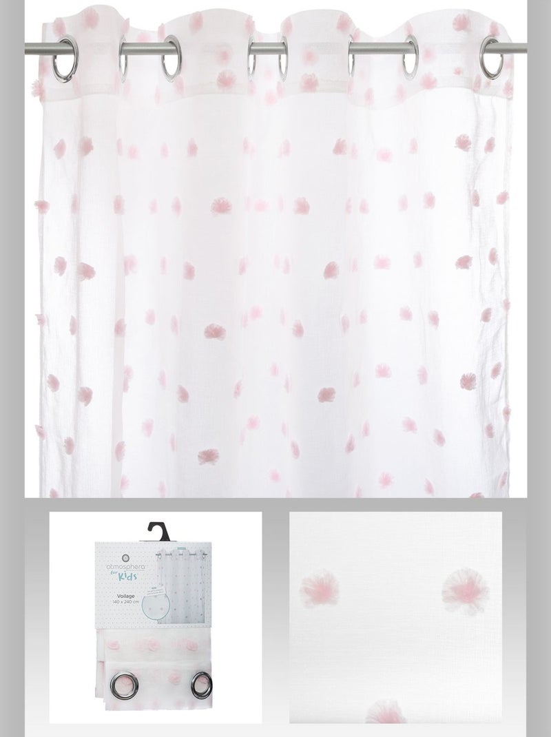 Lot de 2 voilages avec pompons effet plumetis ROSI Rose - Kiabi