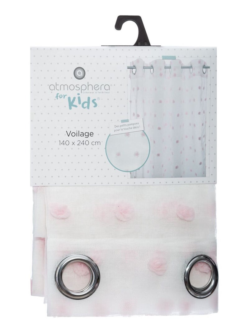 Lot de 2 voilages avec pompons effet plumetis ROSI Rose - Kiabi