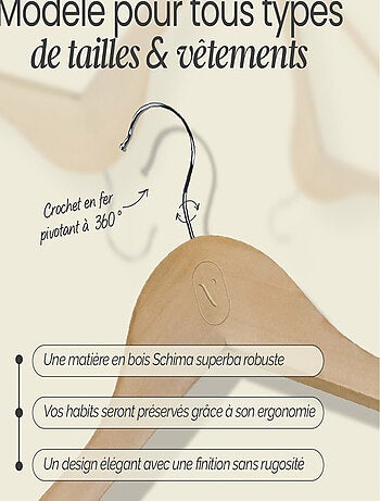 Lot de 20 cintres pour vêtements adulte avec crochet pivotant à 360° - Vivezen