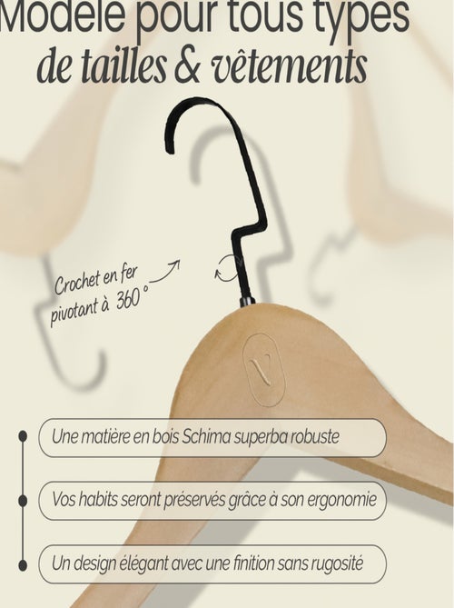 Lot de 20 cintres pour vêtements adulte premium + avec crochet pivotant à 360° - Vivezen - Kiabi Lot de 20 cintres pour vêtements adulte premium + avec crochet pivotant à 360° - Vivezen - Kiabi