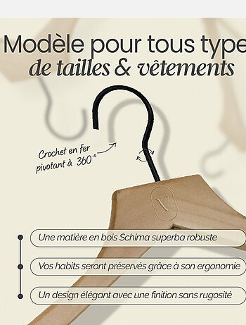 Lot de 20 cintres pour vêtements adulte premium avec crochet pivotant à 360° - Vivezen