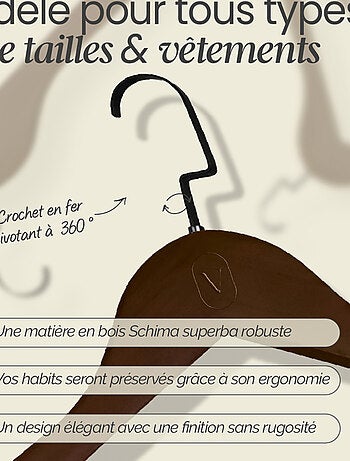 Lot de 20 cintres pour vêtements adulte premium + avec crochet pivotant à 360° - Vivezen
