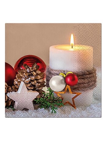Lot de 20 serviettes en papier 33 x 33 cm Bougie de Noel