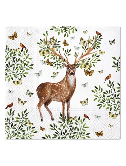 Lot de 20 serviettes en papier 33 x 33 cm Cerf majestueux - Kiabi