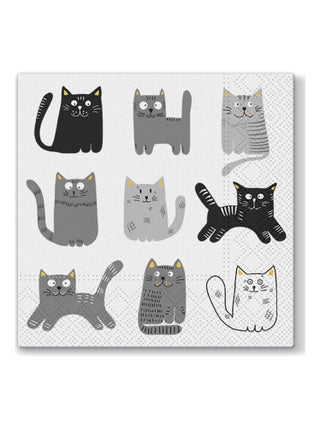 Lot de 20 serviettes en papier 33 x 33 cm Chats gris