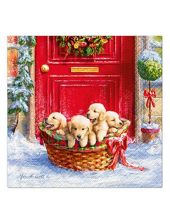 Lot de 20 serviettes en papier 33 x 33 cm Chiots de Noel
