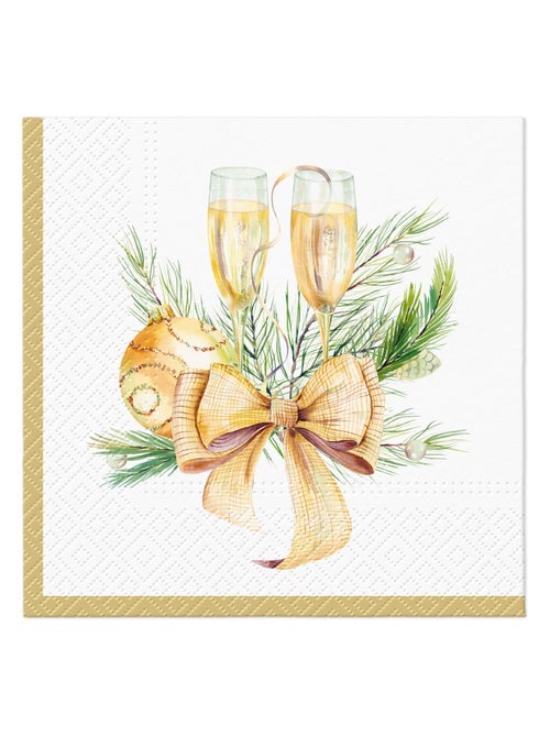 Lot de 20 serviettes en papier 33 x 33 cm Coupe de champagne noel fete - Kiabi