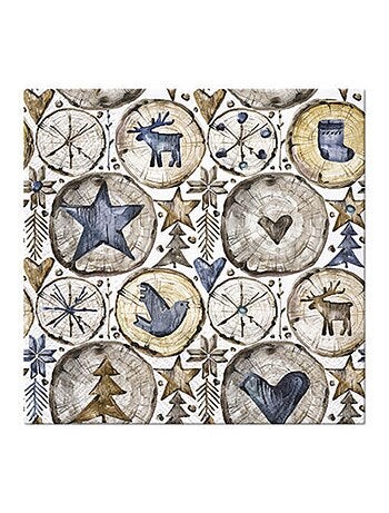 Lot de 20 serviettes en papier 33 x 33 cm Deco de Noel sur bois