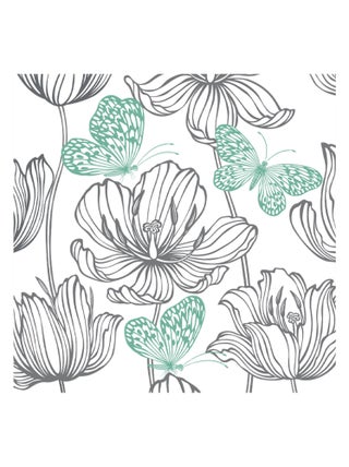 Lot de 20 serviettes en papier 33 x 33 cm Fleurs et papillons