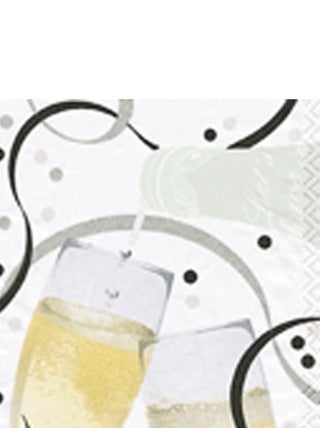 Lot de 20 serviettes en papier 33 x 33 cm flute de champagne