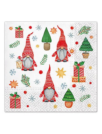 Lot de 20 serviettes en papier 33 x 33 cm Gnomes Noel