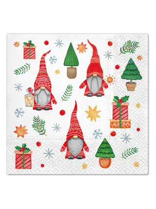 Lot de 20 serviettes en papier 33 x 33 cm Gnomes Noel