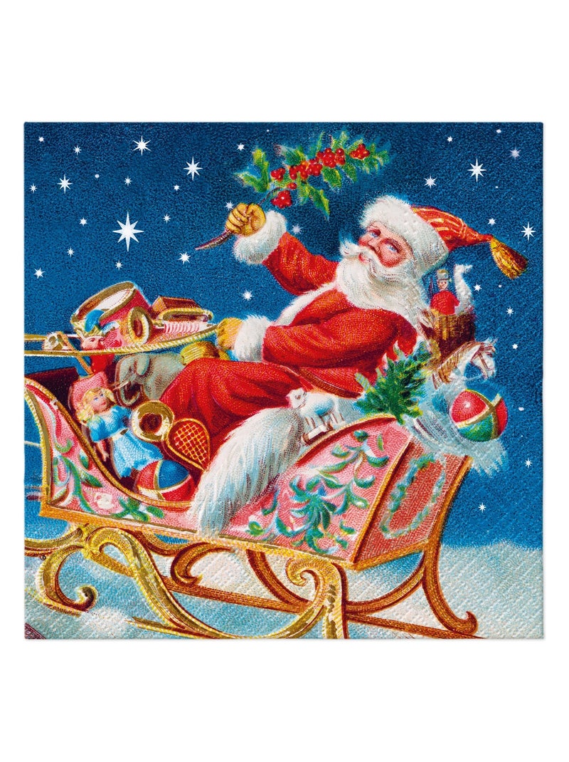 Lot de 20 serviettes en papier 33 x 33 cm Pere Noel et son traineau Blanc - Kiabi