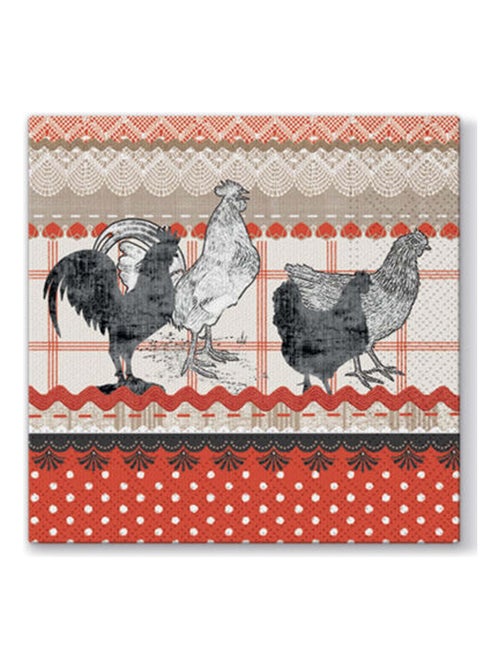 Lot de 20 serviettes en papier 33 x 33 cm Poules rustiques - Kiabi