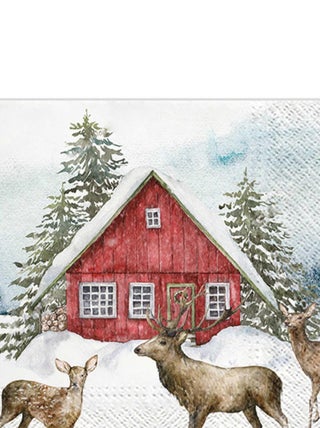 Lot de 20 serviettes en papier 33 x 33 cm Rennes et maison dans la neige