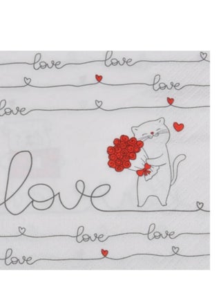 Lot de 20 serviettes en papier Chat bouquet de rose