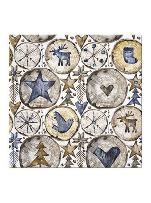 Lot de 20 serviettes en papier Deco de Noel sur bois - Kiabi