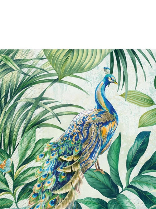 Lot de 20 serviettes en papier Paon majestueux - Kiabi