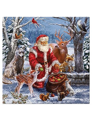 Lot de 20 serviettes en papier Pere Noel et ses animaux