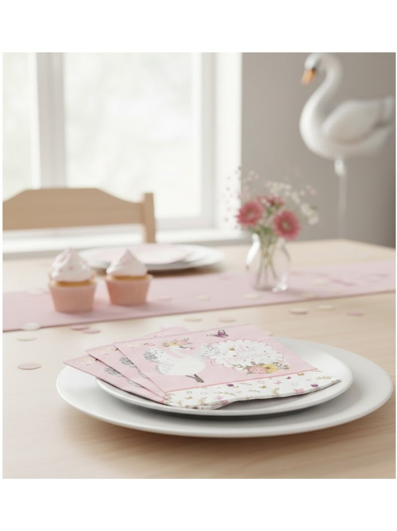 Lot de 20 serviettes en papier Princesse cygne Rose - Kiabi