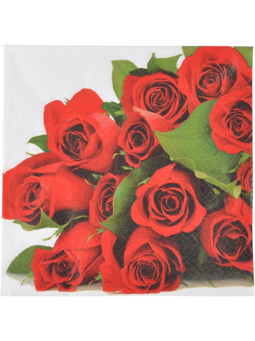 Lot de 20 serviettes papier Bouquet de roses - Kiabi