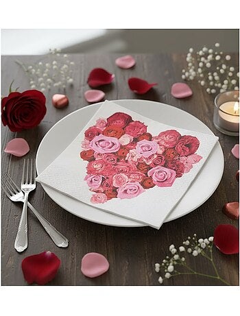 Lot de 20 serviettes papier Coeur roses