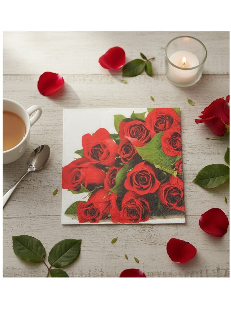 Lot de 20 serviettes papier Roses rouge Rouge - Kiabi