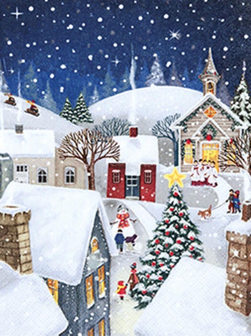 Lot de 20 serviettes papier village enneigé de noel - Kiabi