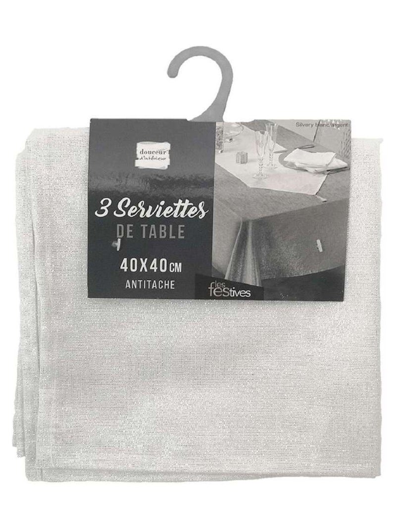 Lot de 2x 3 serviettes fils métallisés Blanc - Kiabi