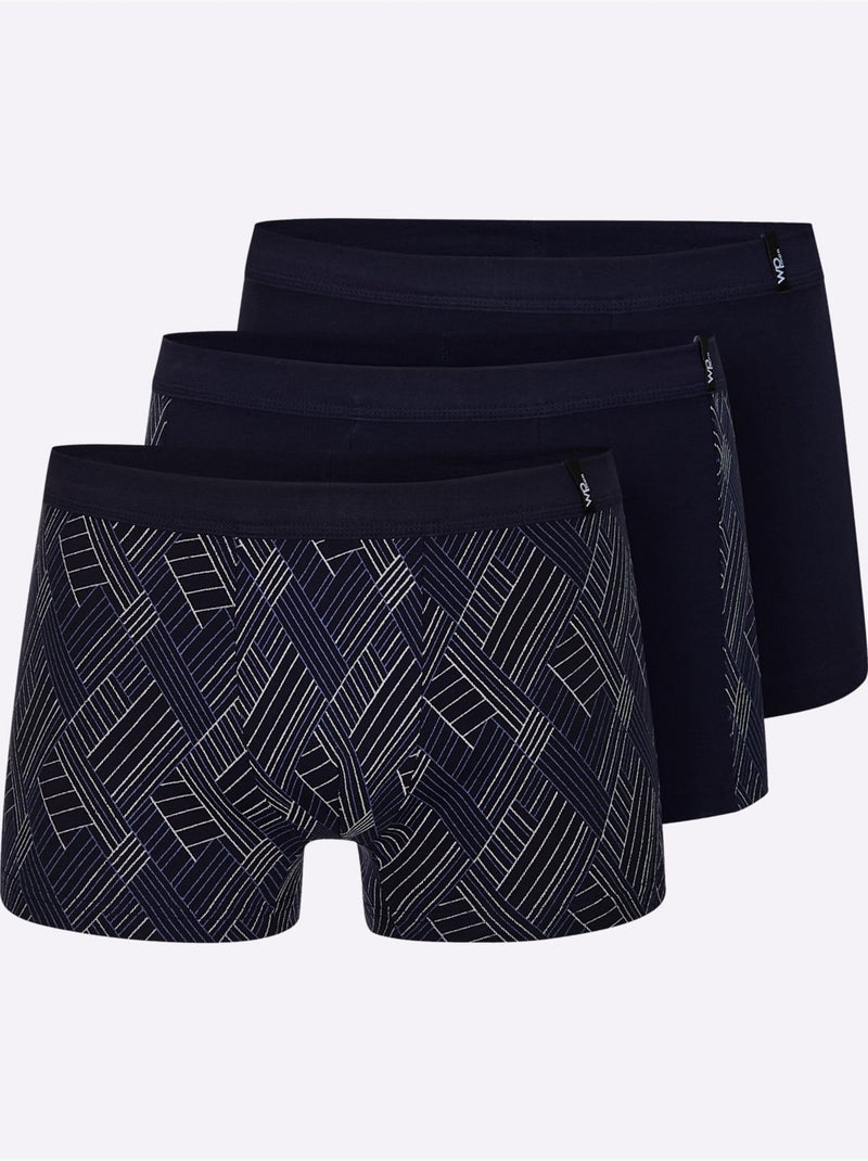 Lot de 3  - Boxer Côtes Fines - Taille Standard - Witt Bleu marine - Kiabi