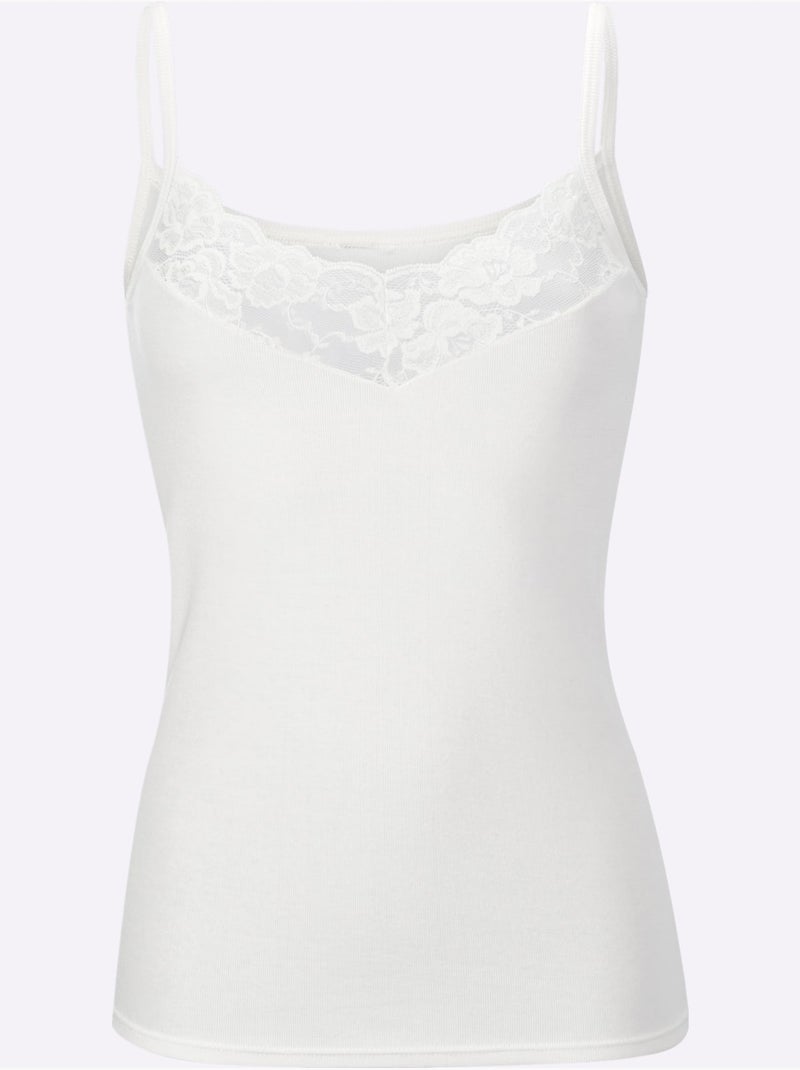 Lot de 3  - Chemise à Bretelles Côtes Fines - Taille Standard - Witt Blanc - Kiabi