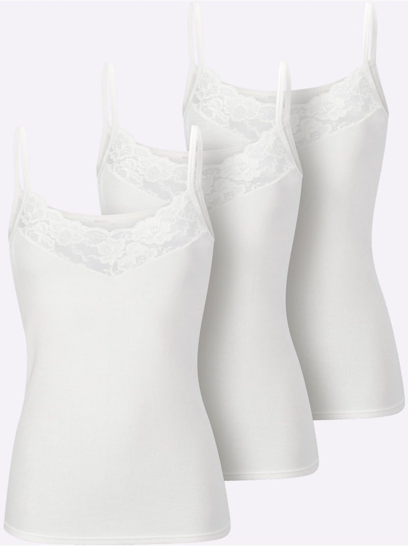Lot de 3  - Chemise à Bretelles Côtes Fines - Taille Standard - Witt Blanc - Kiabi