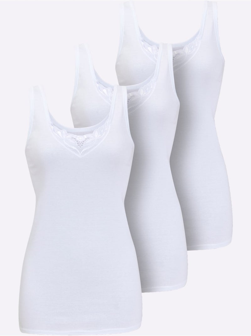 Lot de 3  - Débardeur Côtes Fines - Taille Standard - Witt Blanc - Kiabi